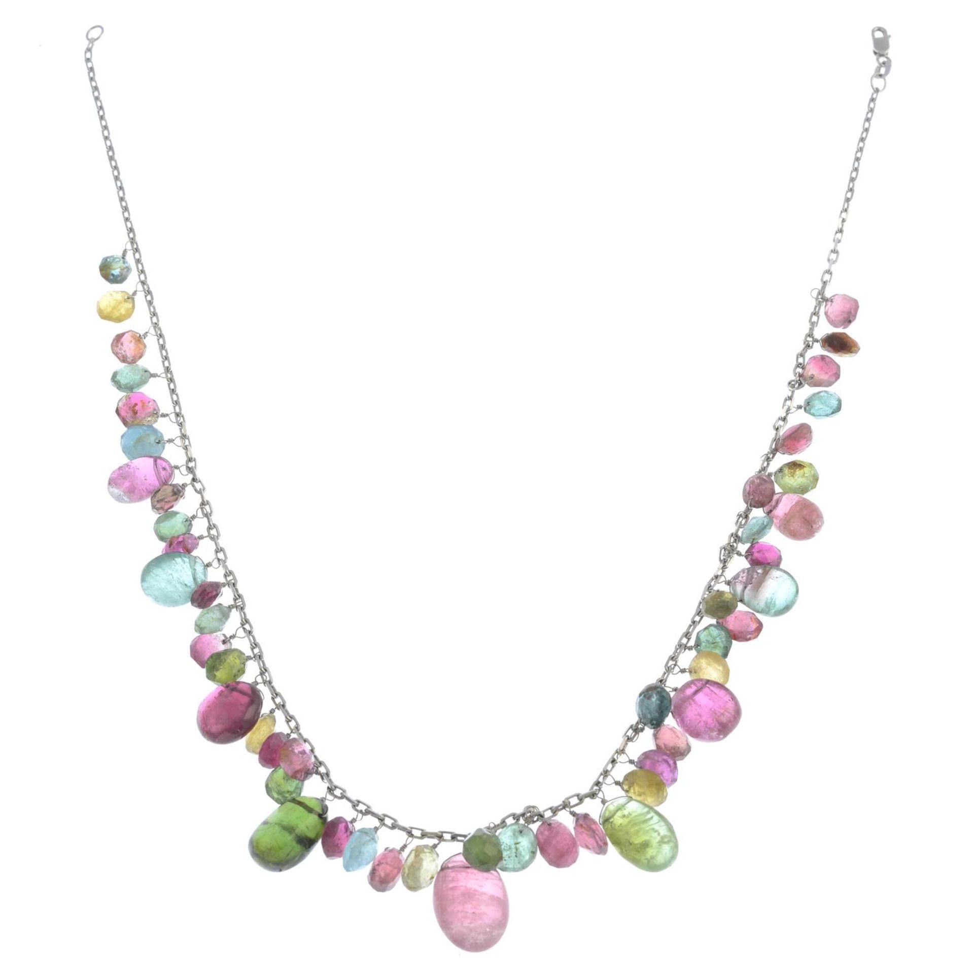 A vari-hue tourmaline necklace.Tourmalines include pink, - Image 2 of 2