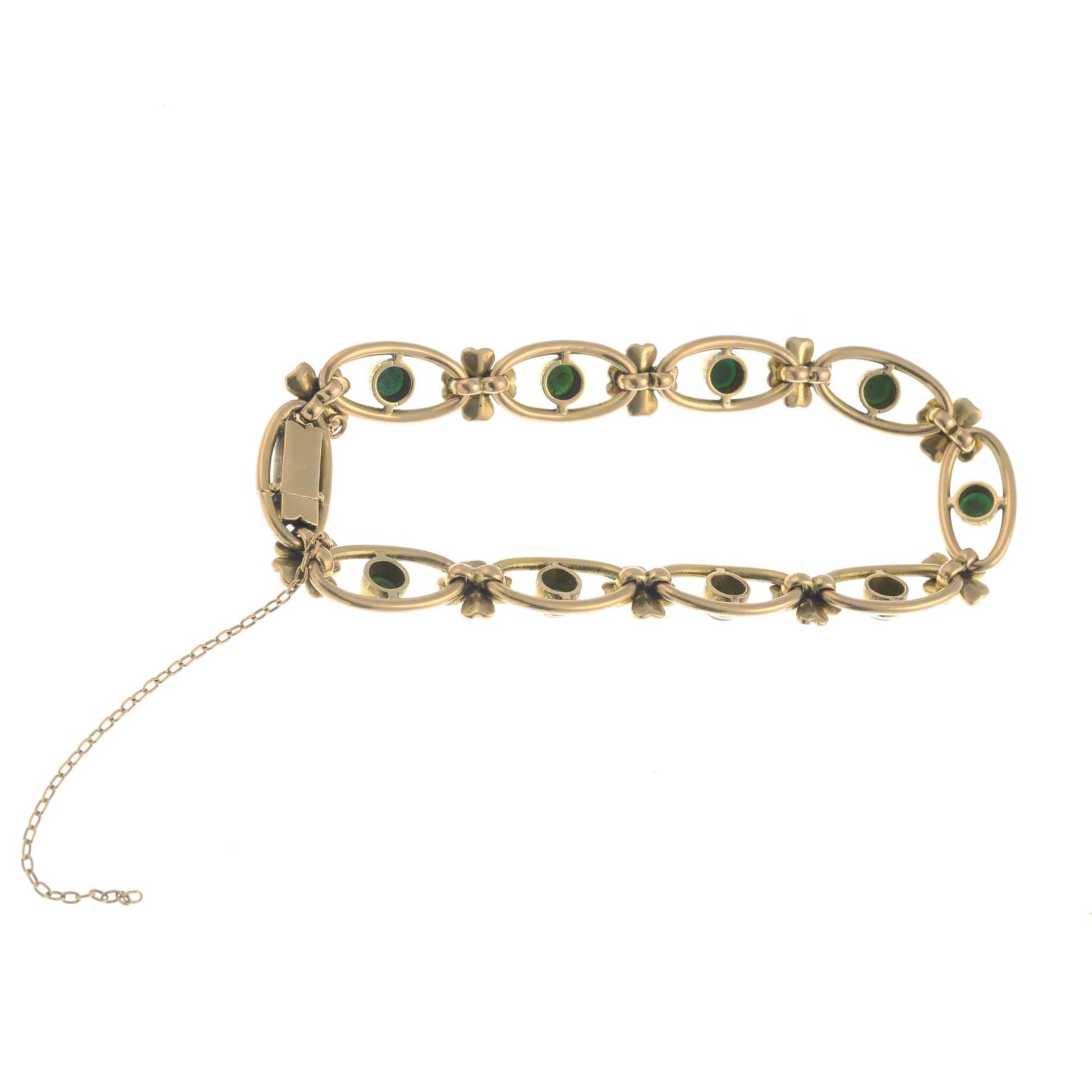 An early 20th century 15ct gold turquoise floral bracelet. - Image 2 of 2