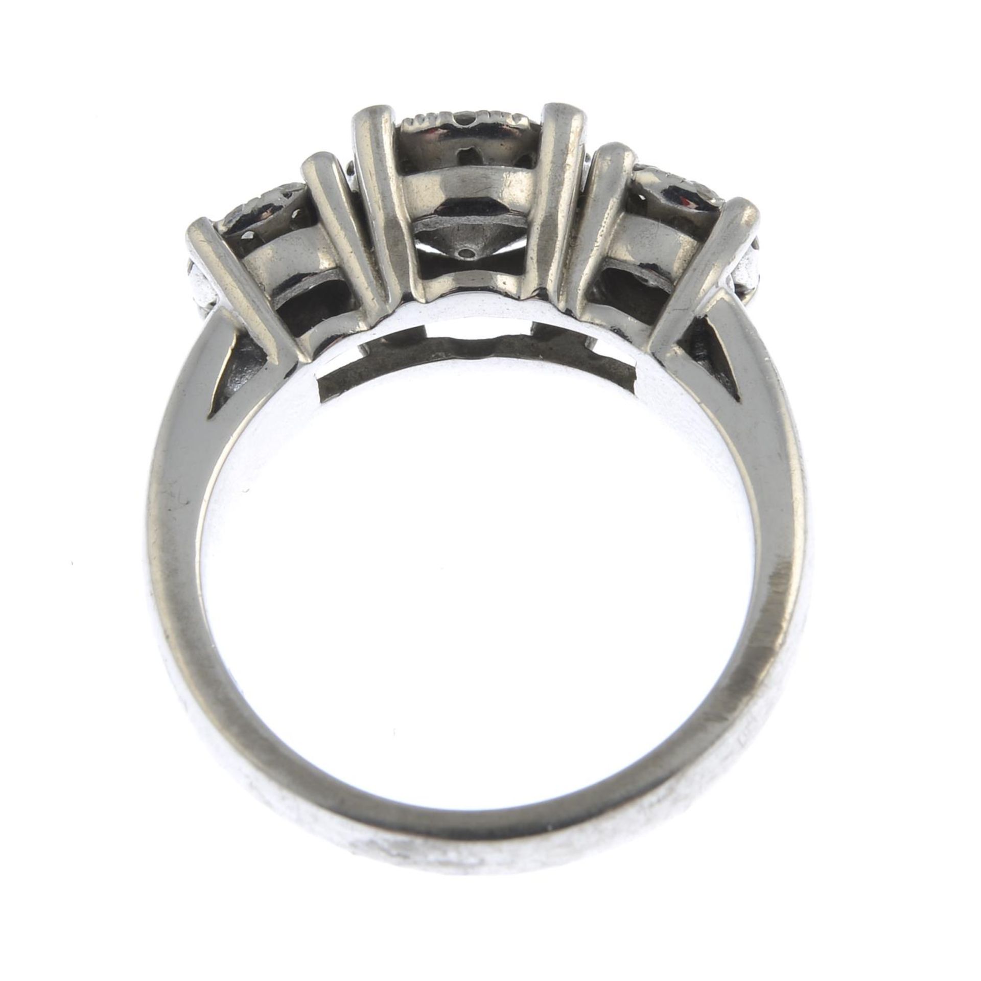 An 18ct gold brilliant-cut diamond triple cluster ring.Estimated total diamond weight 1ct, - Image 2 of 3