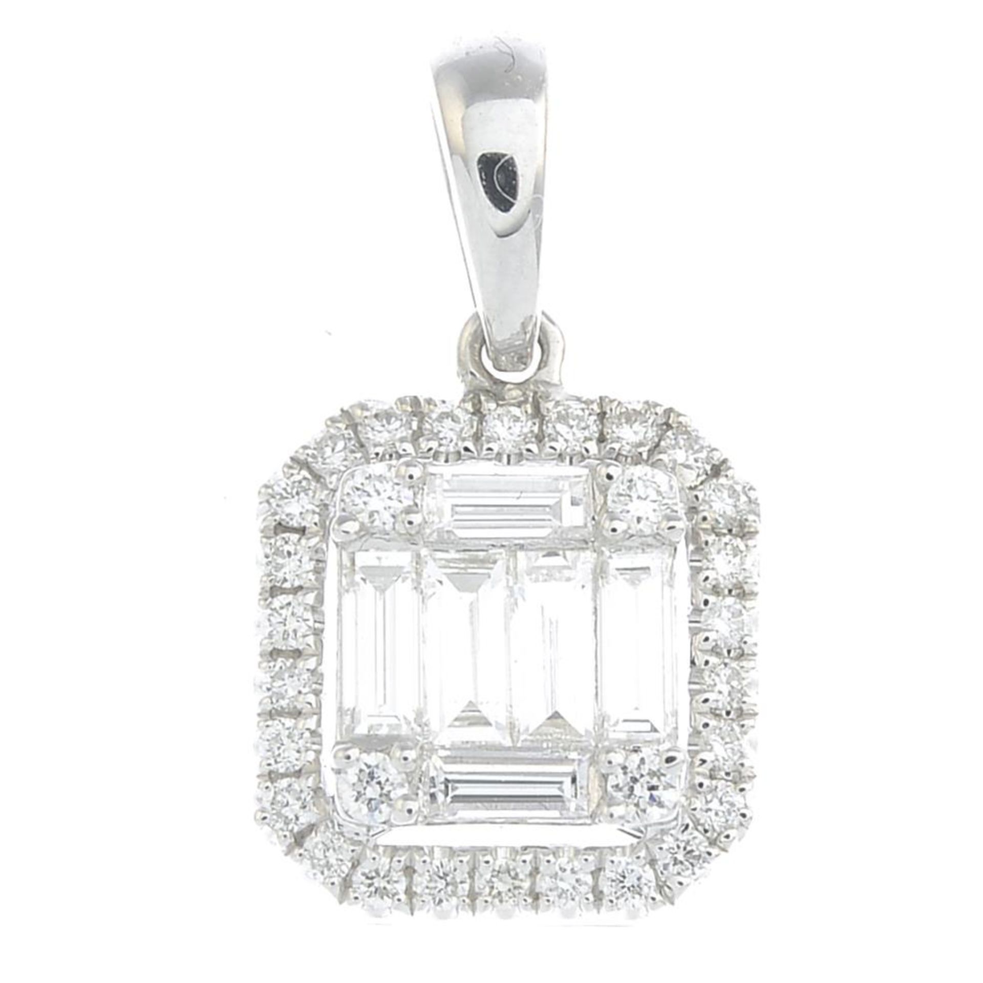 An 18ct gold vari-cut diamond pendant.Total diamond weight 0.59ct,