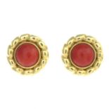 A pair of coral earrings.Fittings for non-pierced ears.