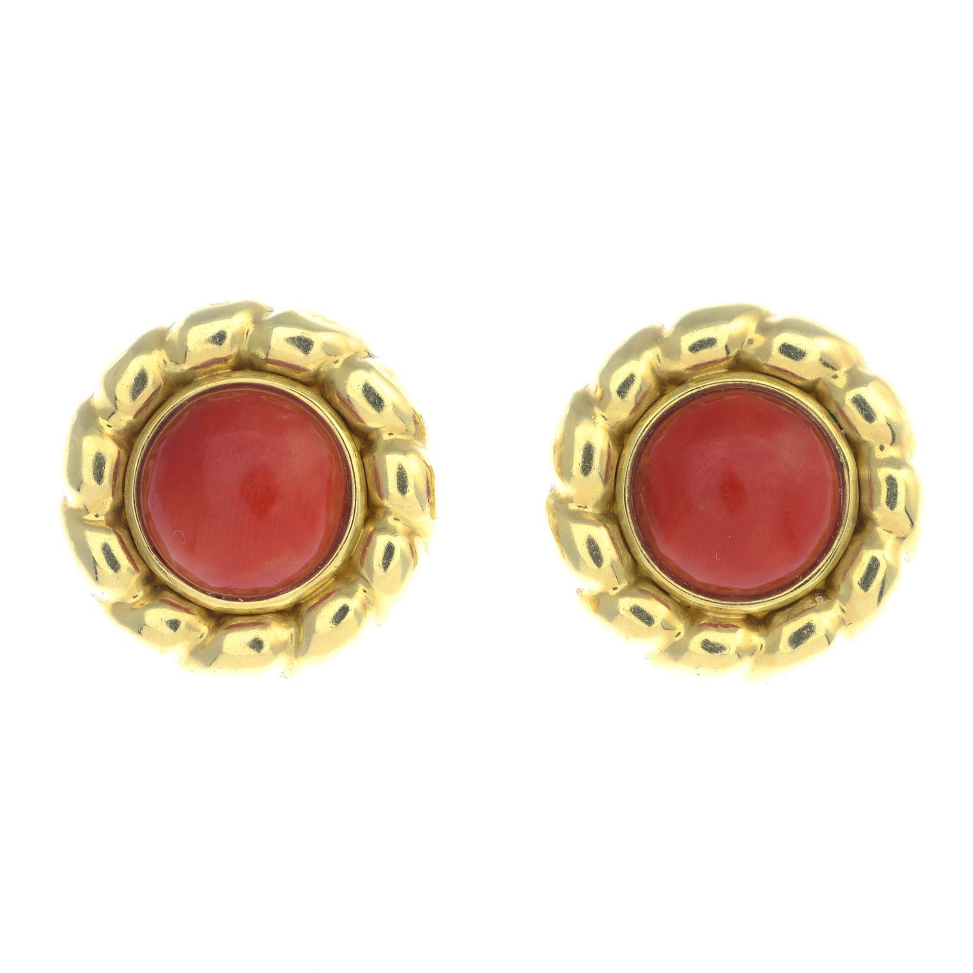 A pair of coral earrings.Fittings for non-pierced ears.