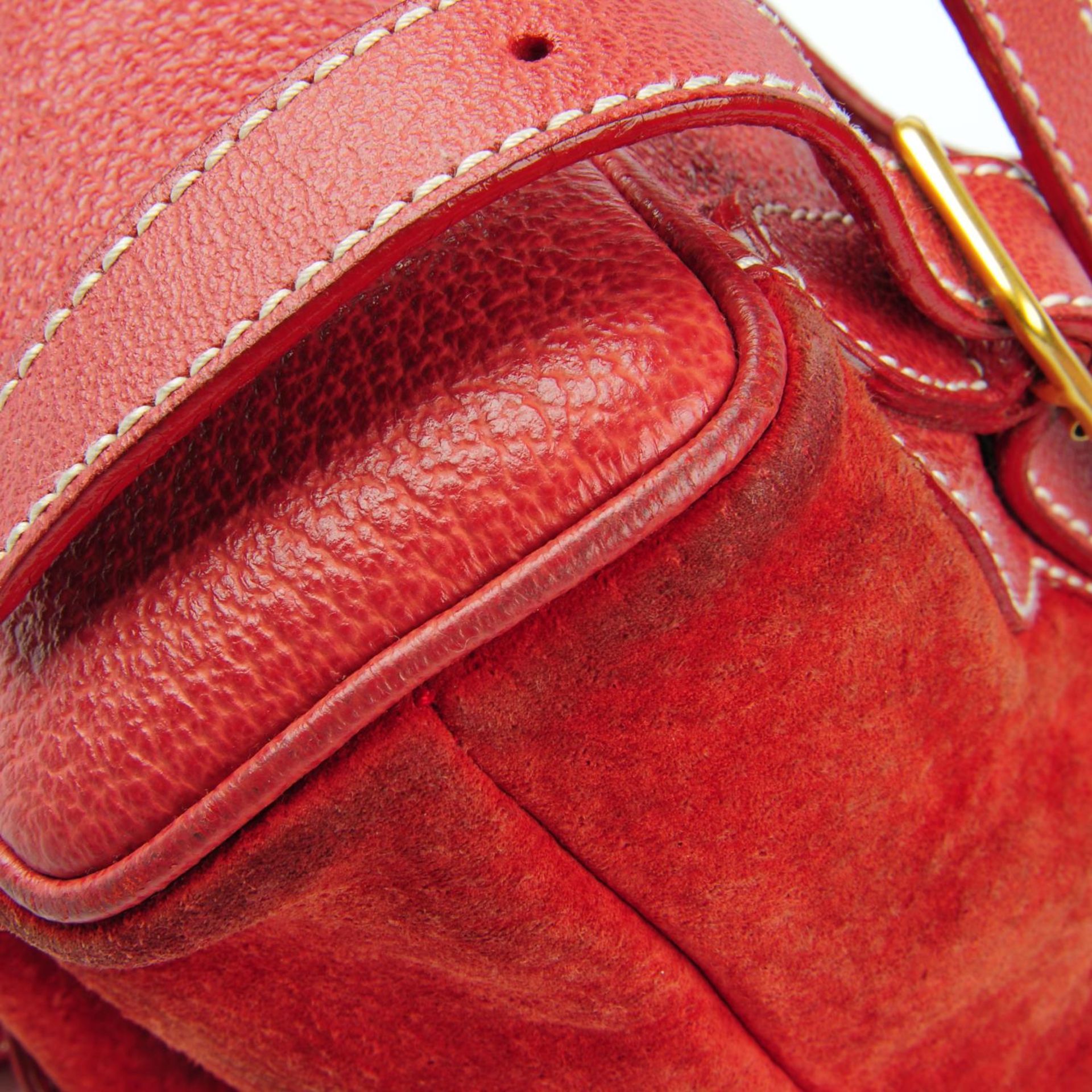 GUCCI - a red suede and leather bamboo backpack. - Bild 7 aus 7
