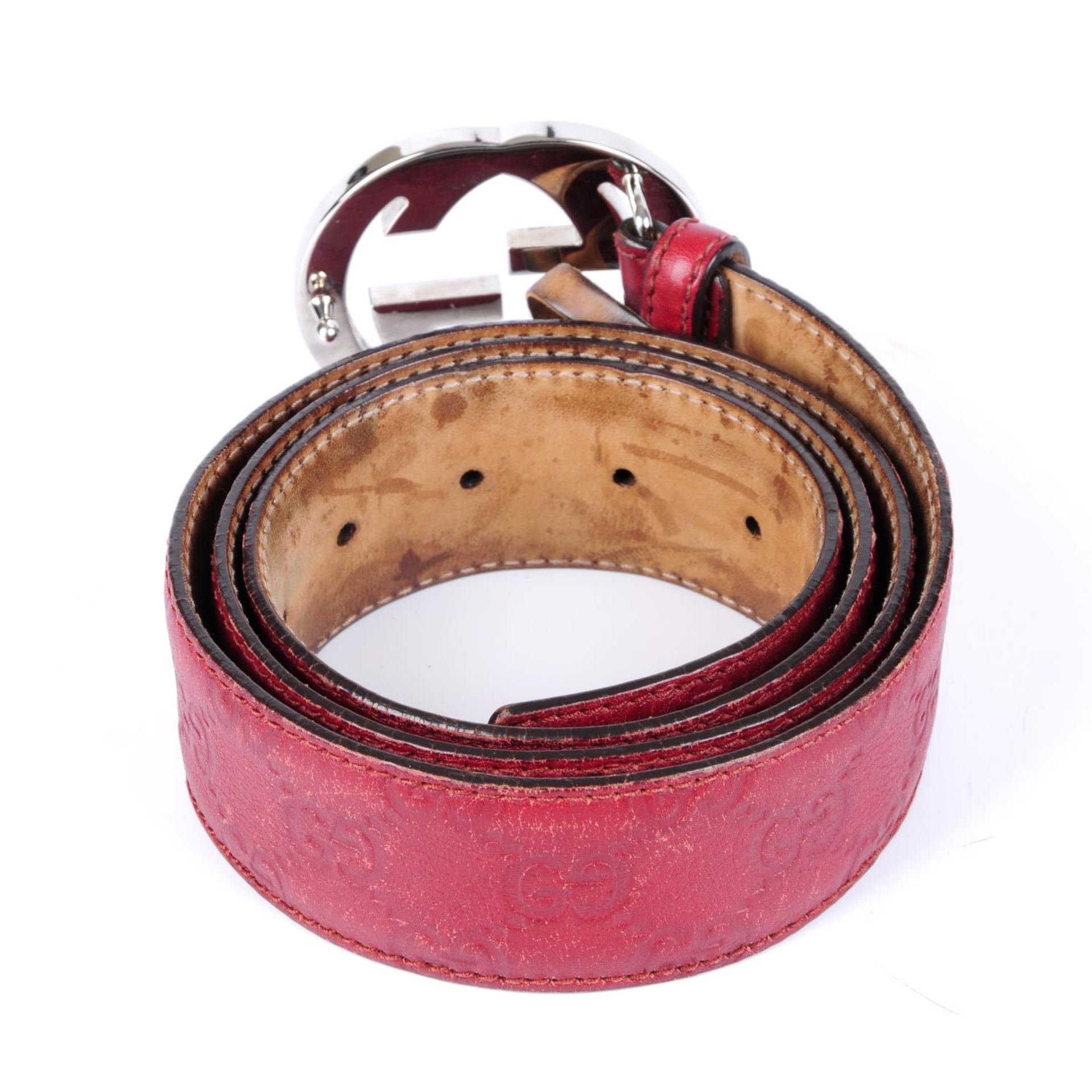 GUCCI - a red Guccissima belt. - Image 2 of 2