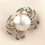 An early 20th century gold mabe pearl and rose-cut diamond crab brooch.Length 4.2cms.
