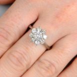A circular-cut diamond floral cluster ring.Estimated total diamond weight 1.15cts,