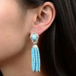 A pair of turquoise and diamond geometric earrings,