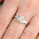 A triangular-shape diamond single-stone ring,