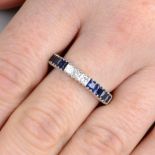 An 18ct gold square-shape sapphire and diamond half eternity ring, by Damiani.