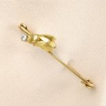 A late Victorian 18ct gold diamond bee brooch.Estimated diamond weight 0.15ct,