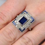 An Art Deco sapphire and single-cut diamond dress ring.Estimated total diamond weight 0.50ct.Ring