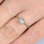 A platinum square-shape diamond single-stone ring.With report 13466835,