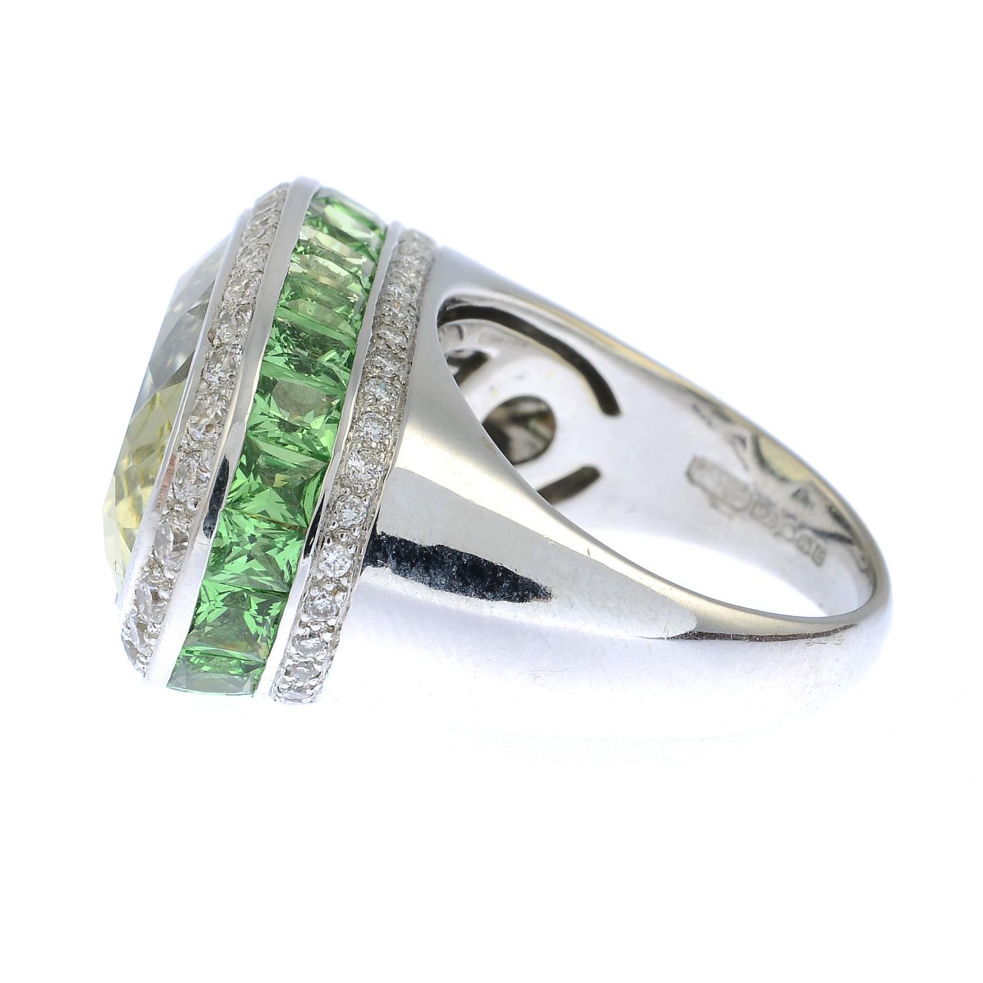 An 18ct gold prasiolite, diamond and tsavorite garnet dress ring. - Image 2 of 9