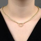 A brilliant-cut diamond line heart necklace.