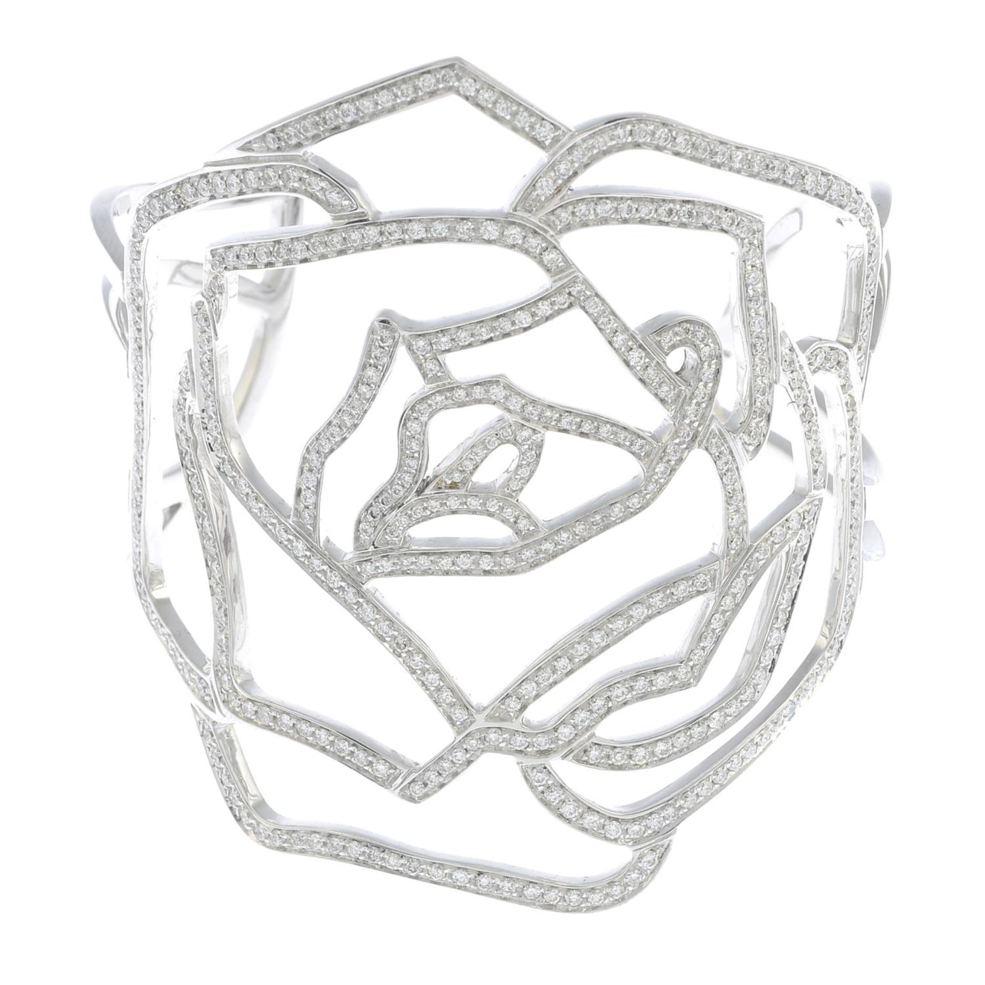 A pave-set diamond openwork rose cuff bangle, by Gavello. - Image 4 of 4