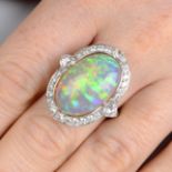 An opal and brilliant-cut diamond cluster ring,