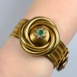 A mid Victorian 18ct gold bracelet with emerald and rose-cut diamond star highlight.Length (at