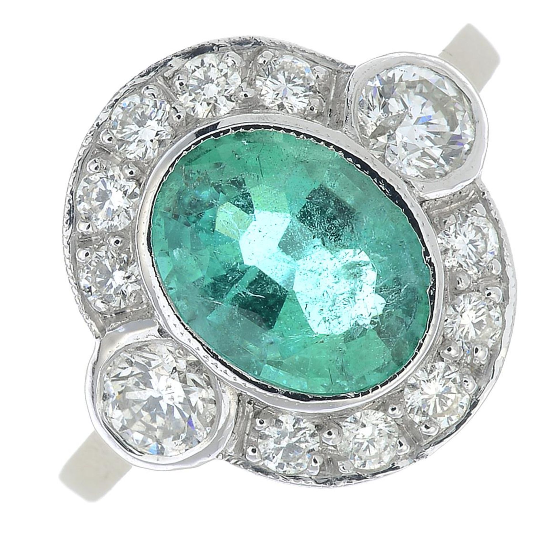 An emerald and brilliant-cut diamond cluster ring.Emerald calculated weight 1.48cts, - Image 4 of 5