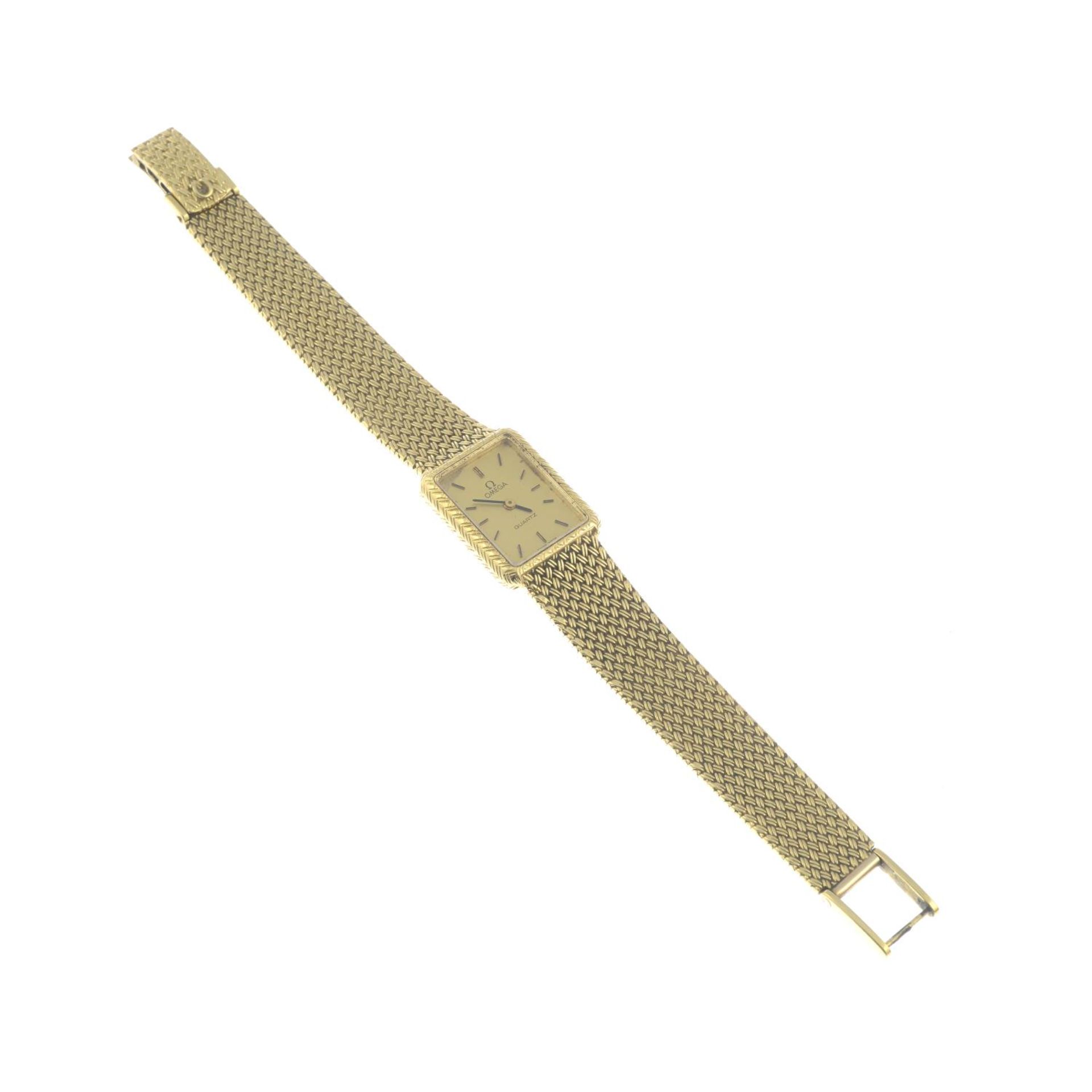 A lady's 18ct gold Omega wrist watch, with integral woven bracelet.Swiss convention marks. - Image 2 of 4