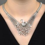 A mid 20th century vari-cut diamond fringe necklace.Estimated total diamond weight 15.50 to