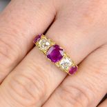 A late Victorian 18ct gold graduated Burmese ruby and diamond five-stone ring.With report 78167-23,