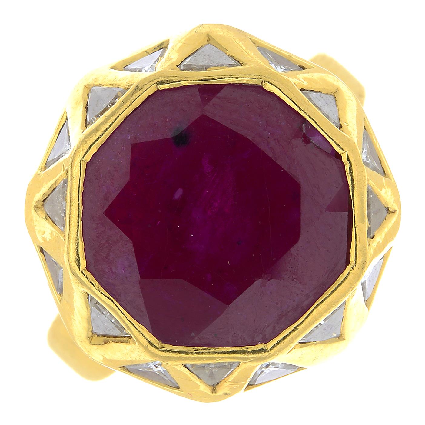A ruby and diamond 'Sacred Shapes' ring, attributed to Jade Jagger.Ring size L1/2. - Image 4 of 5