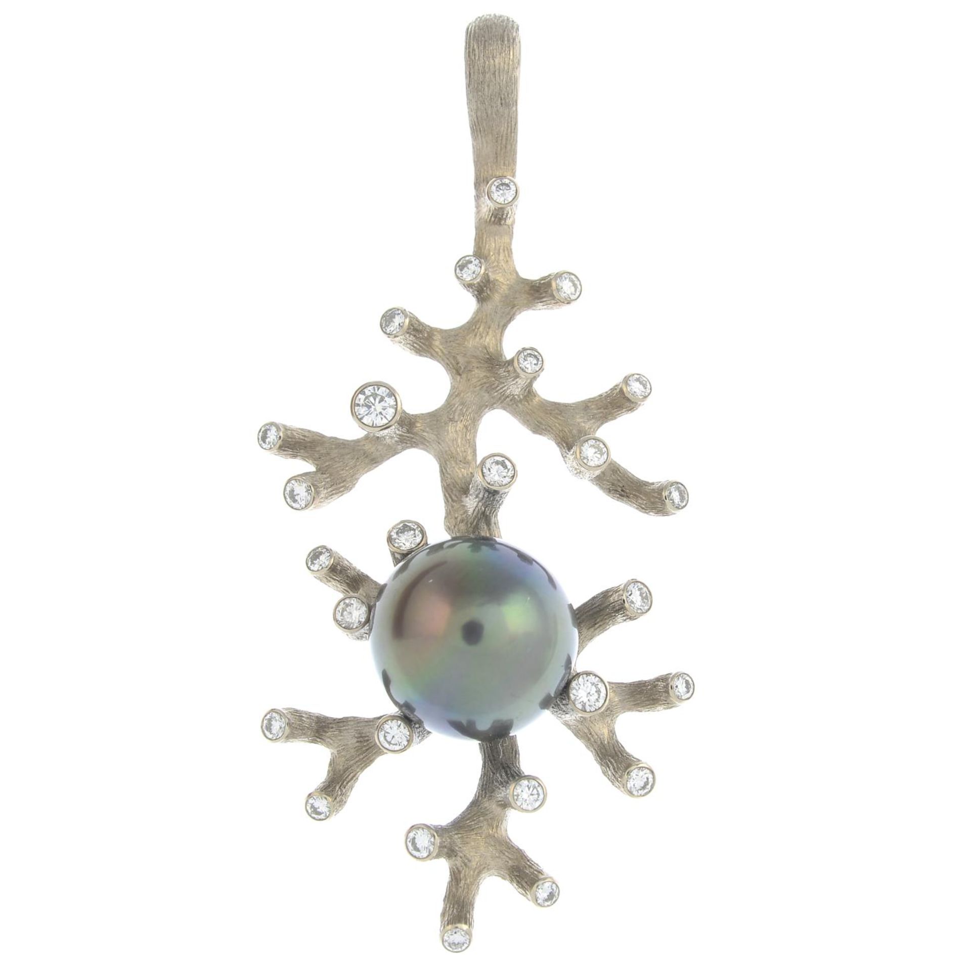 A Tahitian cultured pearl and brilliant-cut diamond 'Coral Collection' pendant, - Image 3 of 4