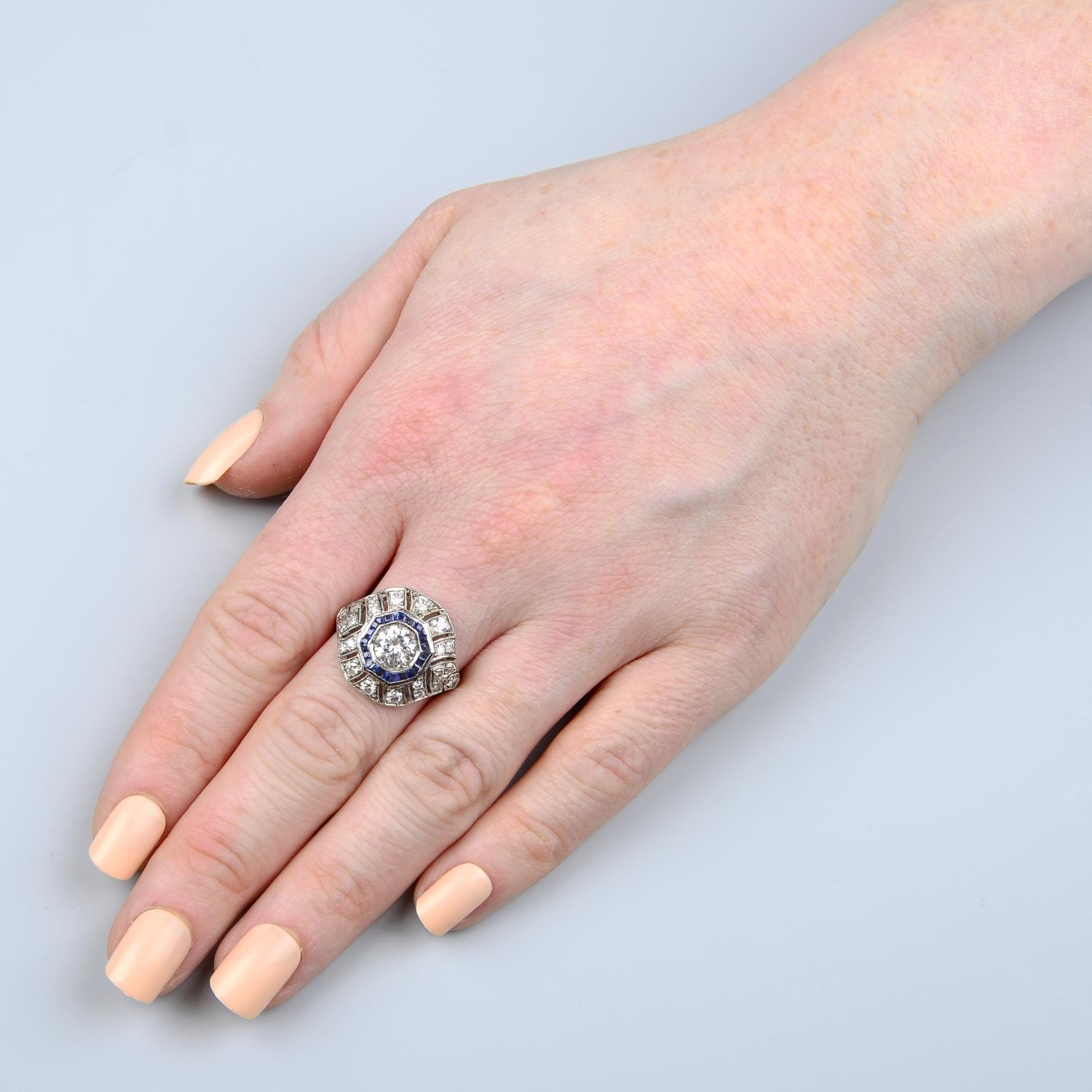 A brilliant-cut diamond and sapphire cluster ring.Principal diamond estimated 1ct, - Image 5 of 5