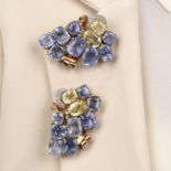 A pair of Sri Lankan sapphire and yellow sapphire brooch clips,