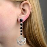 A pair of diamond and black gem rose earrings, by Gavello.