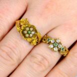 Two 19th century 18ct gold floral cluster gem-set rings.Estimated total diamond weight 0.20ct,