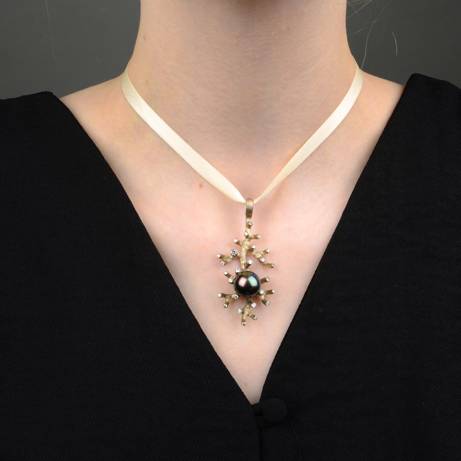 A Tahitian cultured pearl and brilliant-cut diamond 'Coral Collection' pendant, - Image 4 of 4
