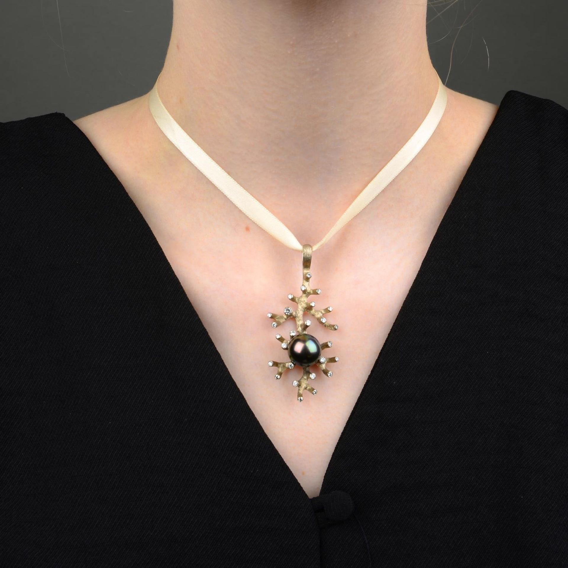 A Tahitian cultured pearl and brilliant-cut diamond 'Coral Collection' pendant, - Image 4 of 4