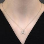 A pave-set diamond 'Letters' initial 'A' pendant, on chain, by Tiffany & Co.