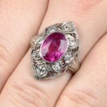 A pink tourmaline and old-cut diamond dress ring.