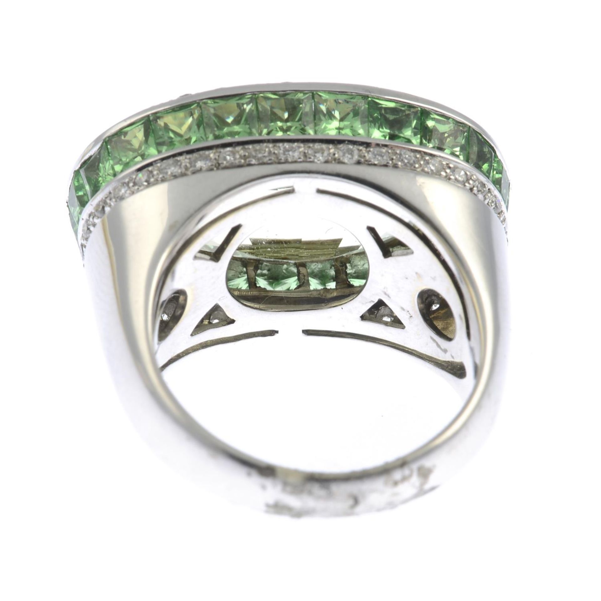 An 18ct gold prasiolite, diamond and tsavorite garnet dress ring. - Image 7 of 9