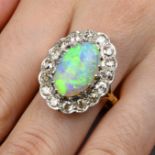 An opal and old-cut diamond cluster ring.