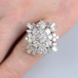 A circular and baguette-cut diamond dress ring.Estimated total diamond weight 3cts,