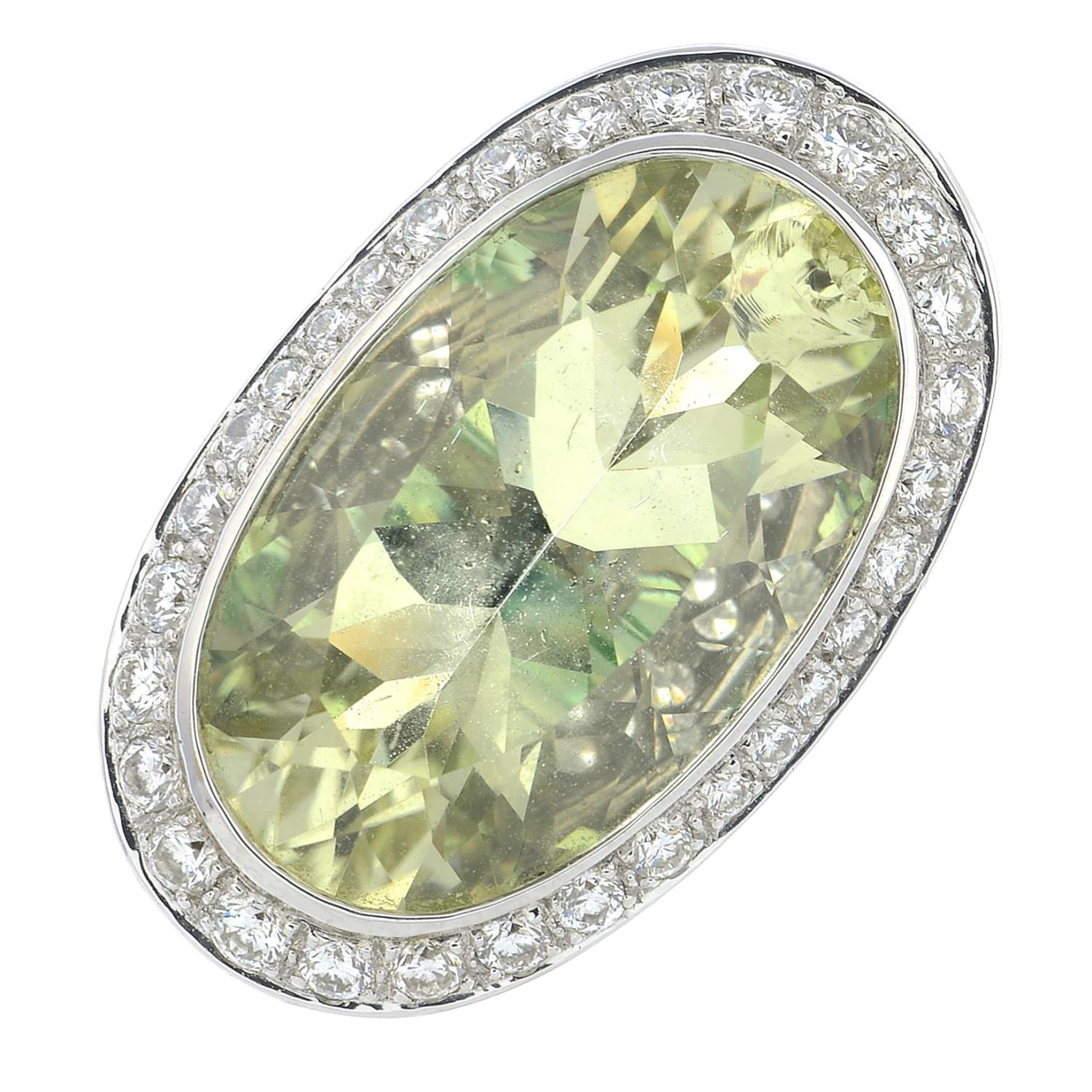 An 18ct gold prasiolite, diamond and tsavorite garnet dress ring. - Image 8 of 9