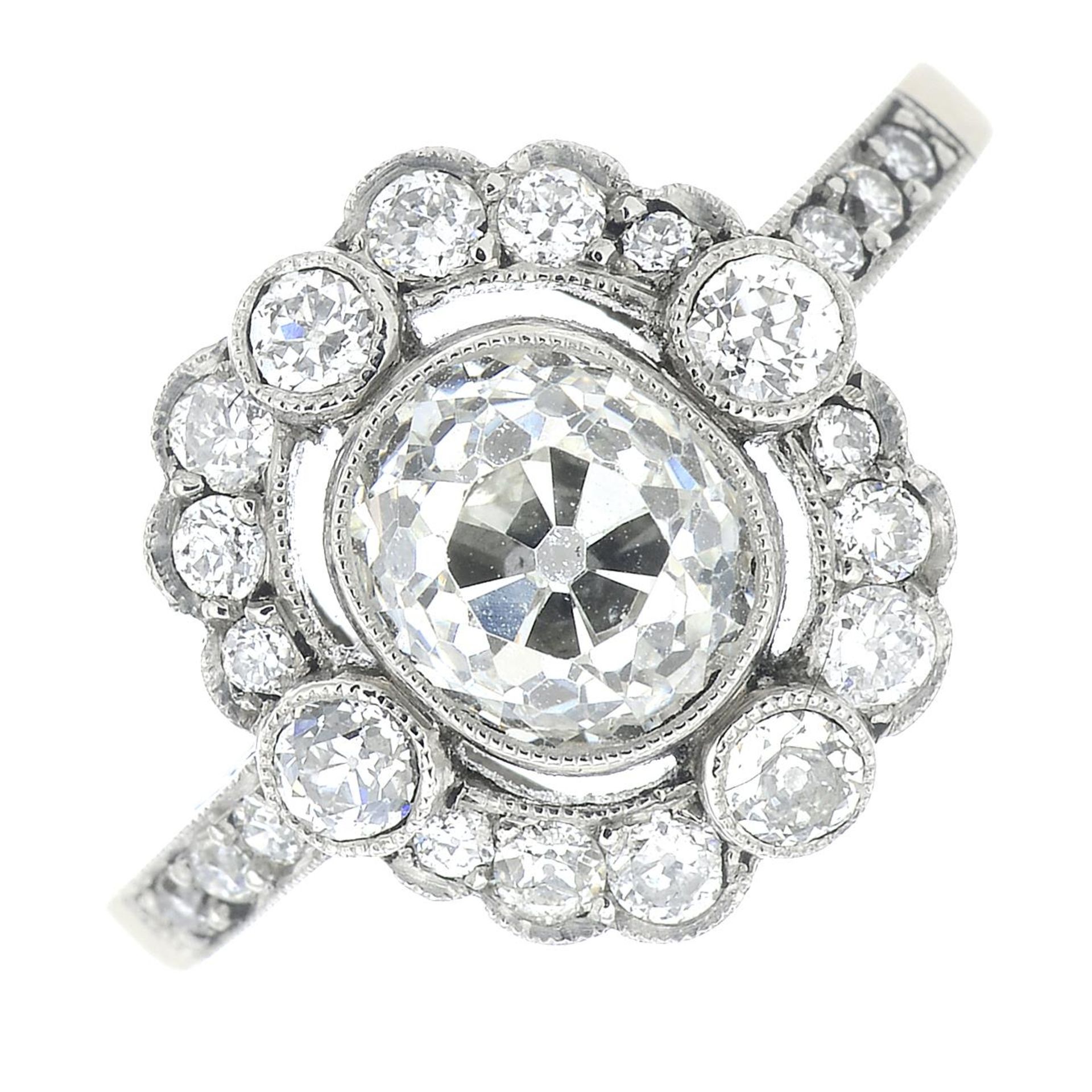 An old-cut diamond cluster ring.Principal diamond estimated weight 1.15cts, - Image 4 of 5
