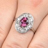 A pink tourmaline and old-cut diamond cluster ring.