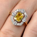 A yellow sapphire and brilliant-cut diamond dress ring.Sapphire calculated weight 1.37cts,