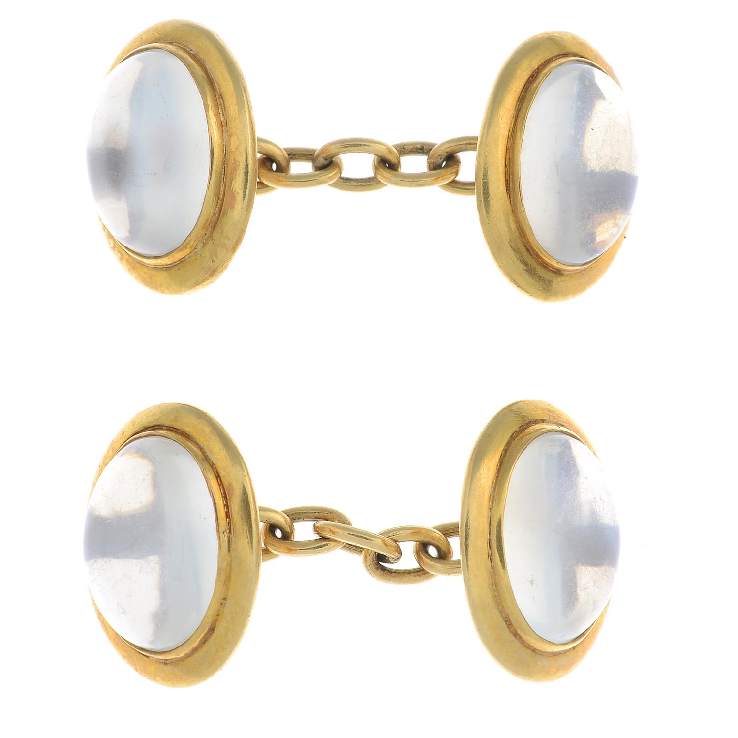 A pair of Edwardian 18ct gold moonstone cufflinks. - Image 3 of 3