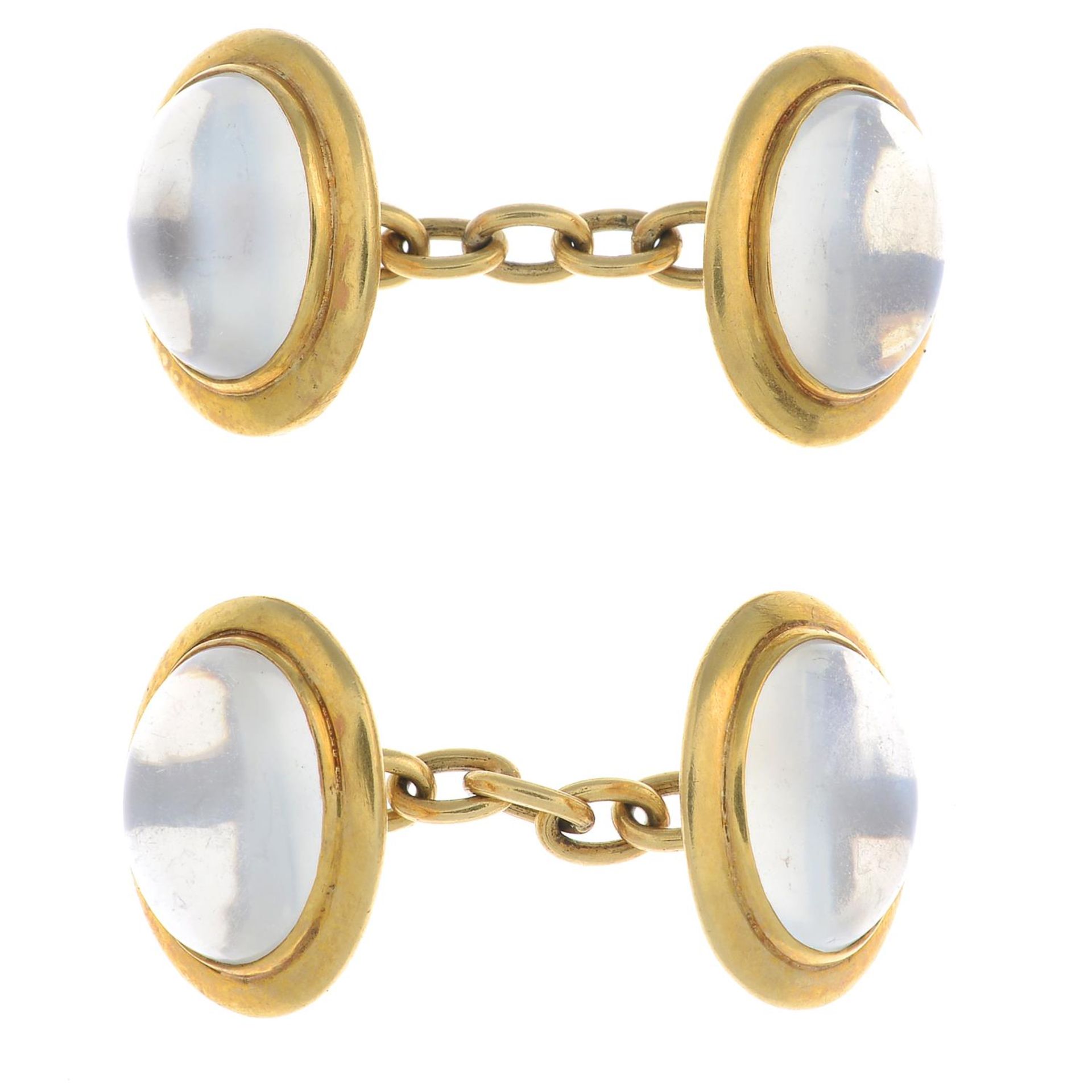 A pair of Edwardian 18ct gold moonstone cufflinks. - Bild 3 aus 3