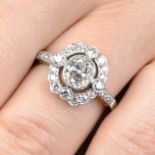 An old-cut diamond cluster ring.Principal diamond estimated weight 1.15cts,