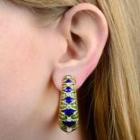 A pair of diamond and enamel hoop earrings.Estimated total diamond weight 1.50cts,