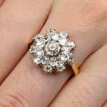 An old-cut diamond cluster ring.Estimated total diamond weight 1.50cts,