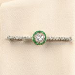 An old-cut diamond and emerald brooch.Principal diamond weight estimated 1ct,