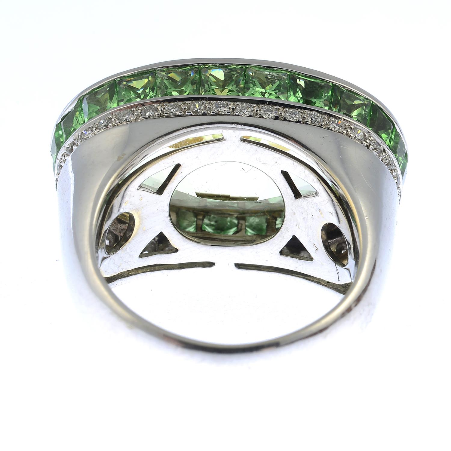 An 18ct gold prasiolite, diamond and tsavorite garnet dress ring. - Image 5 of 9