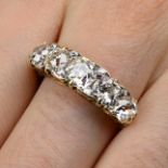 A late Victorian gold graduated old-cut diamond five-stone ring.Estimated total diamond weight